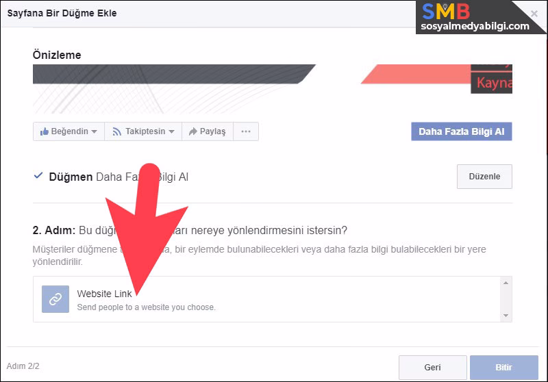 Facebook Sayfasında Düğme url