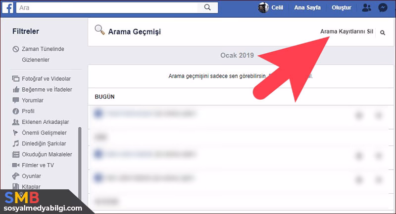 Facebook Arama Geçmişini Silme