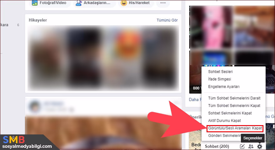 facebook Görüntülü/Sesli Aramaları Kapat