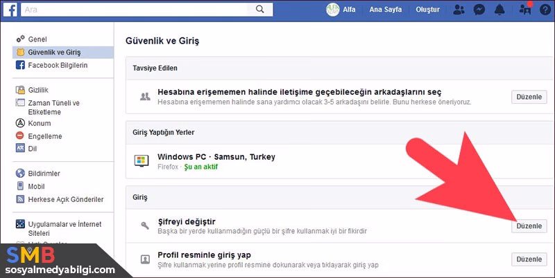 Facebook Şifre Değiştirme