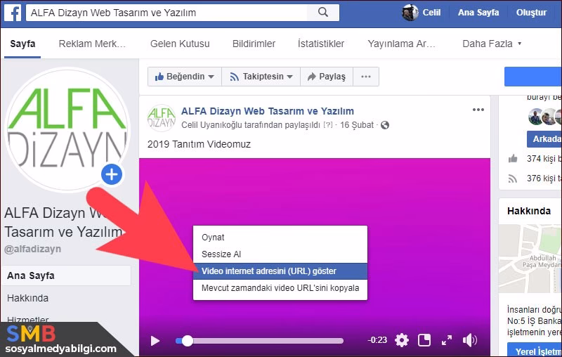 video internet adresini (URL) göster