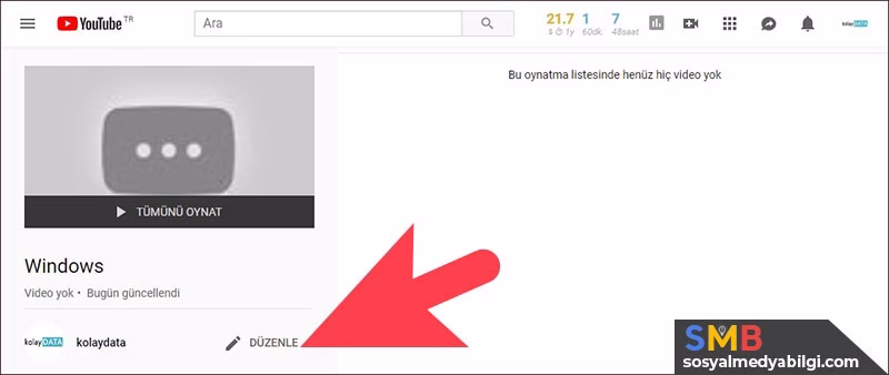 youtube Oynatma Listesi düzenleme