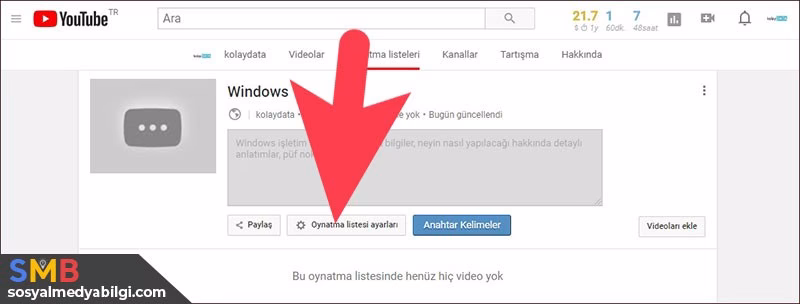 youtube Oynatma Listesi ayarları