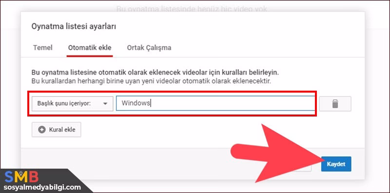 youtube Oynatma Listesi başlığı