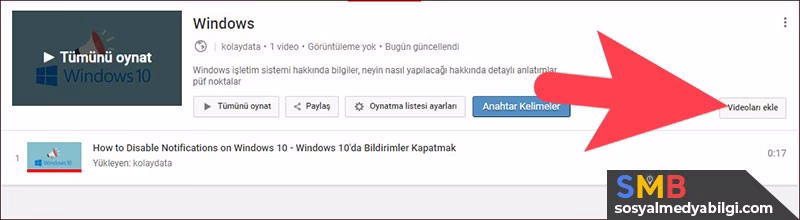 Oynatma Listesine video ekleme