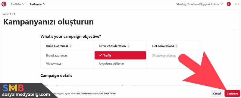 Pinterest kampanya oluşturma