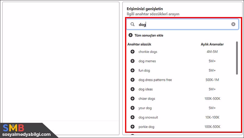 Pinterest anahtar kelime arama