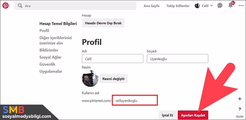 Pinterest Kullanıcı Adı Almak (Bilgisayarda)