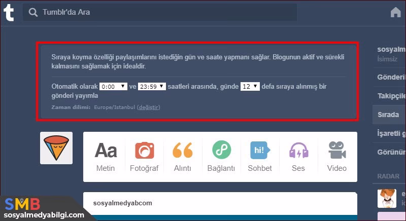 Tumblr Gönderi Planlama