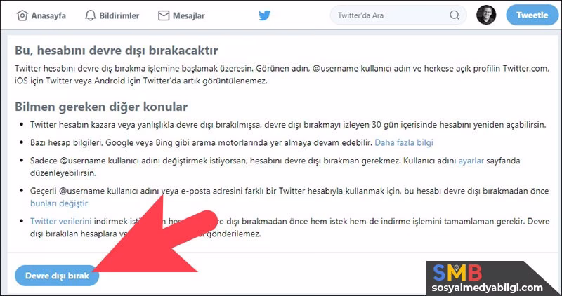 Twitter devre dışı bırak