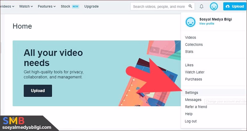 Vimeo ayarlar sayfası