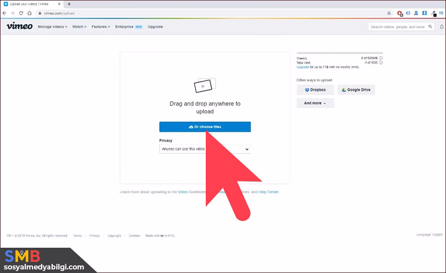 Vimeo video yükleme dosya seçmek