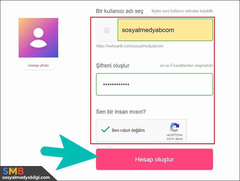 WeHeartIt Hesap Oluşturma