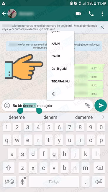 WhatsApp Mesajını Kalın, İtalik ve Üstü Çizgili Yazma