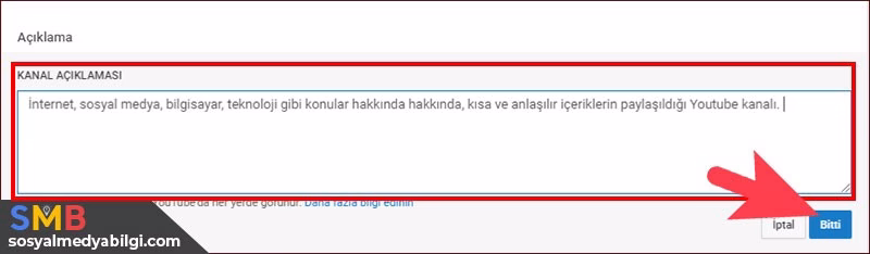 Youtube kanal açıklaması ayar