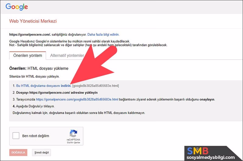 Bu HTML doğrulama dosyasını indirin
