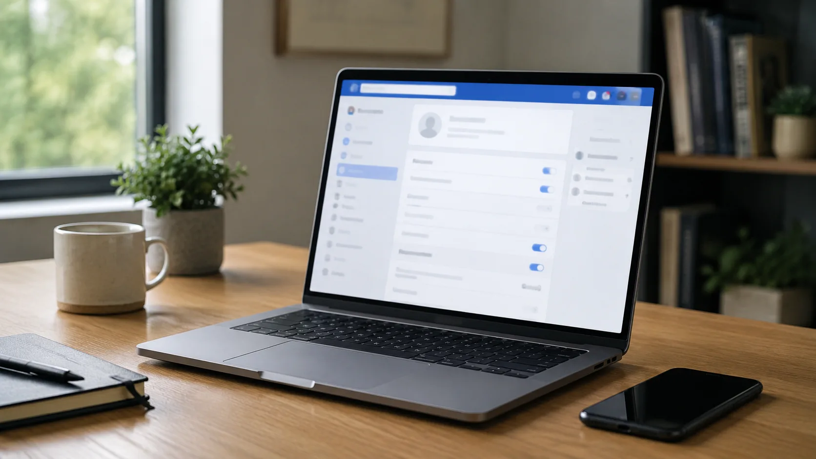 Facebook ayarlarını gösteren masaüstü çalışma sahnesi
