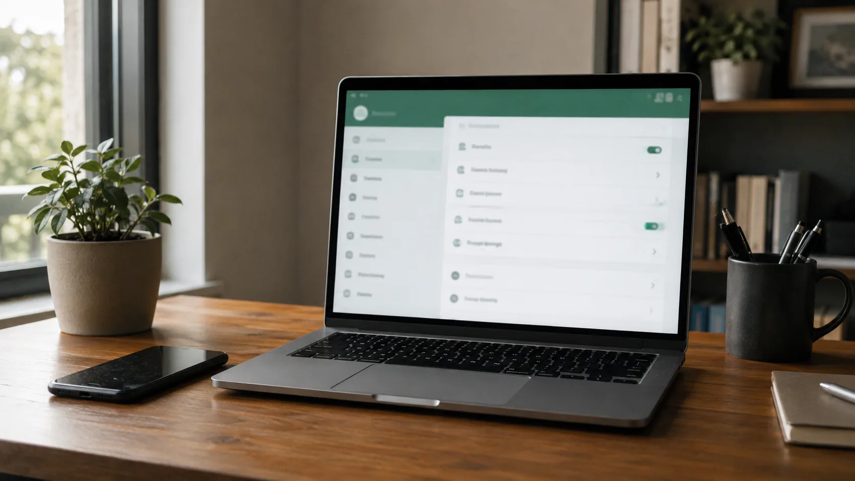 WhatsApp ayarlarını gösteren masaüstü çalışma sahnesi
