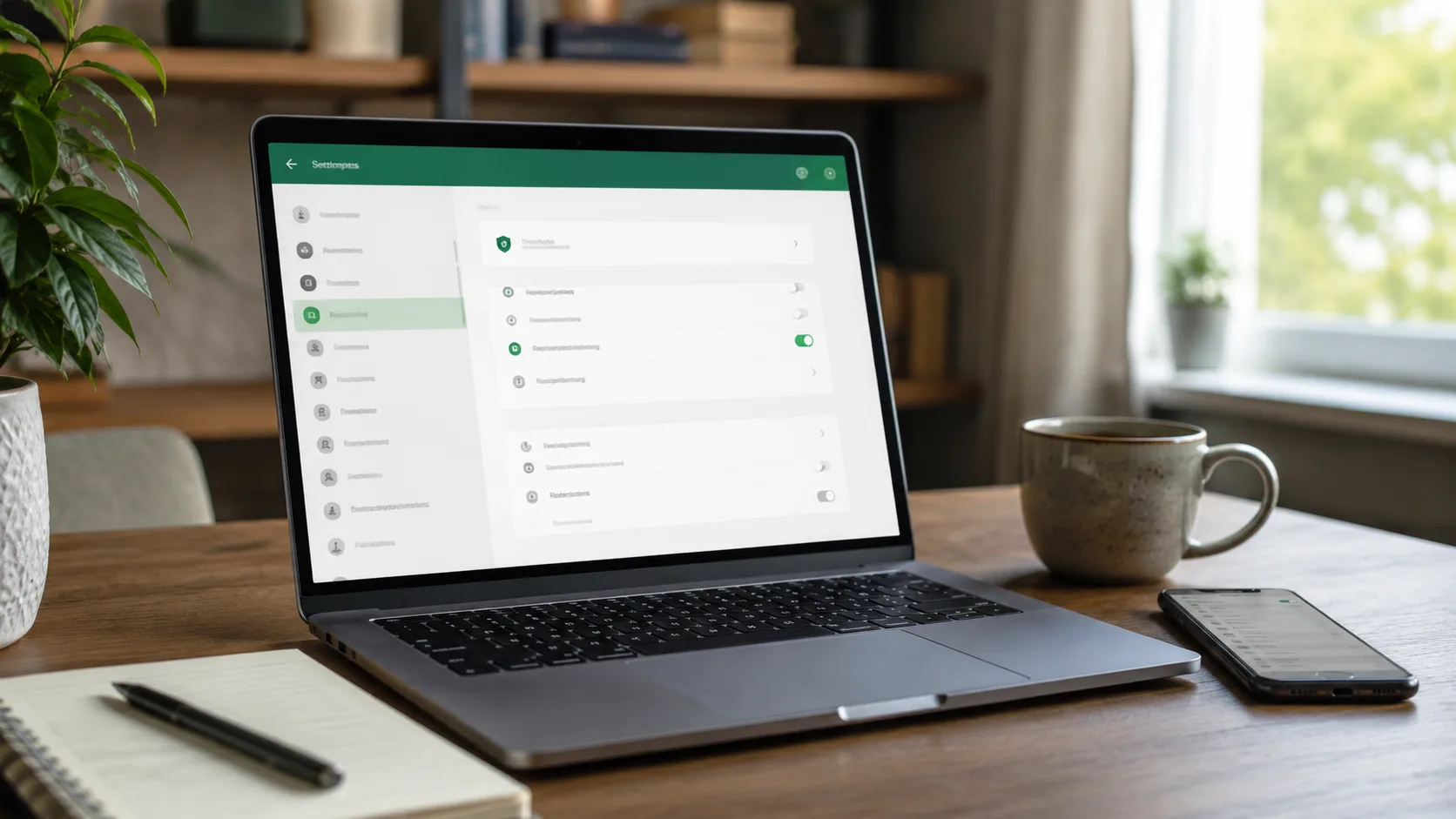 WhatsApp ayarlarını gösteren masaüstü çalışma sahnesi