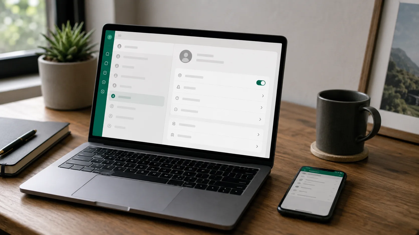 WhatsApp ayarlarını gösteren masaüstü çalışma sahnesi