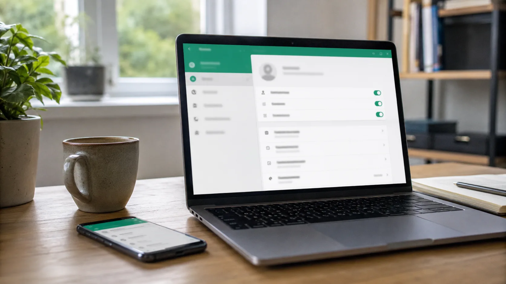 WhatsApp ayarlarını gösteren masaüstü çalışma sahnesi