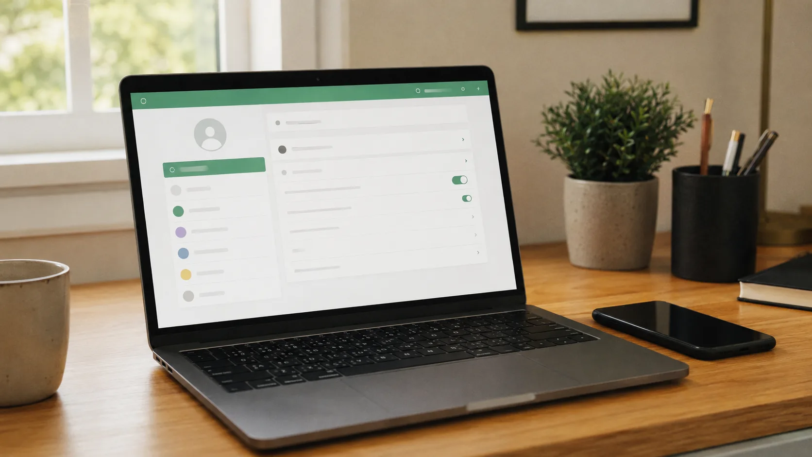 WhatsApp ayarlarını gösteren masaüstü çalışma sahnesi