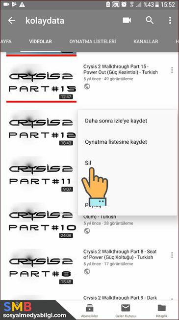 YouTube mobil video sil